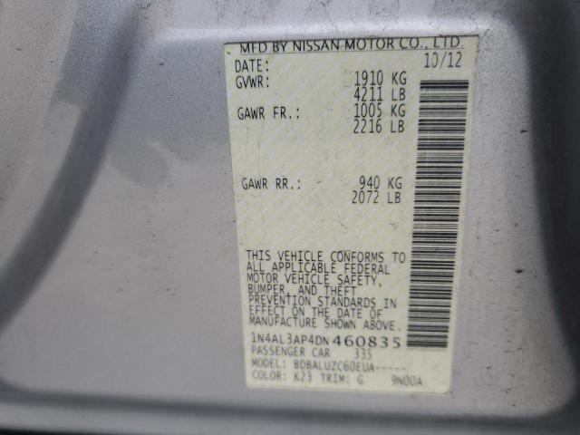 1N4AL3AP4DN460835 - 2013 NISSAN ALTIMA 2.5 SILVER photo 12