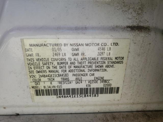 1N4BA41E15C844583 - 2005 NISSAN MAXIMA SE WHITE photo 12