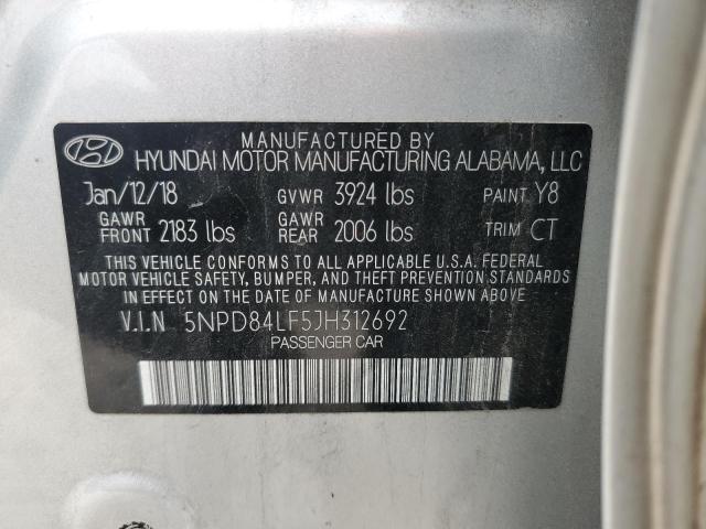 5NPD84LF5JH312692 - 2018 HYUNDAI ELANTRA SEL SILVER photo 12