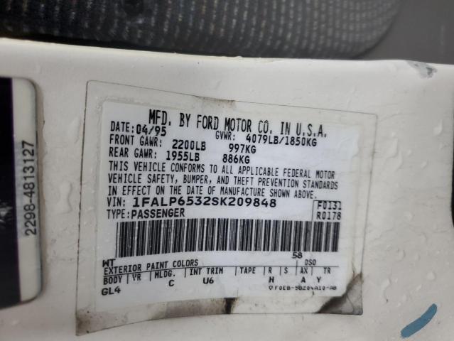 1FALP6532SK209848 - 1995 FORD CONTOUR GL WHITE photo 12