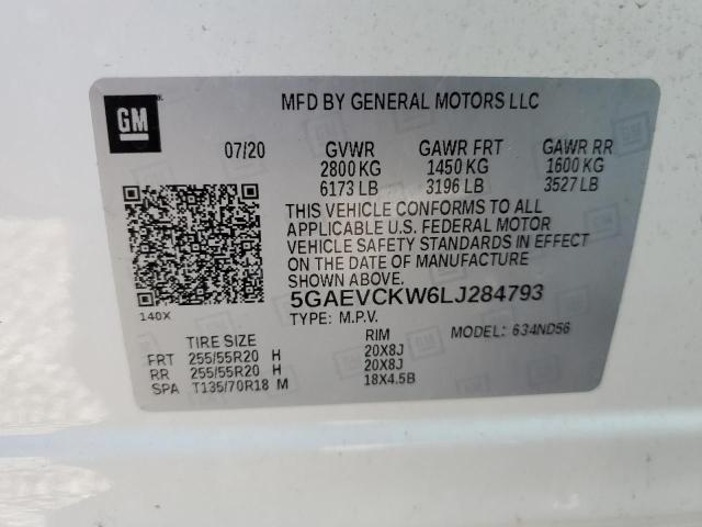 5GAEVCKW6LJ284793 - 2020 BUICK ENCLAVE AVENIR 白色 照片 14