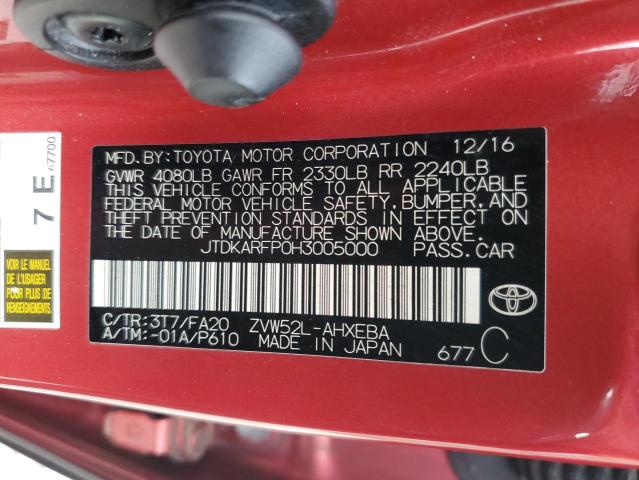 JTDKARFP0H3005000 - 2017 TOYOTA PRIUS PRIM წითელი ფოტო 12