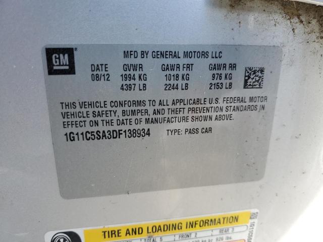 1G11C5SA3DF138934 - 2013 CHEVROLET MALIBU 1LT SILVER photo 12