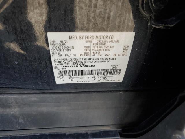 1FM5K8AB1MGB04455 - 2021 FORD EXPLORER POLICE INTERCEPTOR 黑色 照片 12