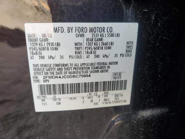 2FMDK4JC0DBC79994 - 2013 FORD EDGE SEL BLACK photo 13