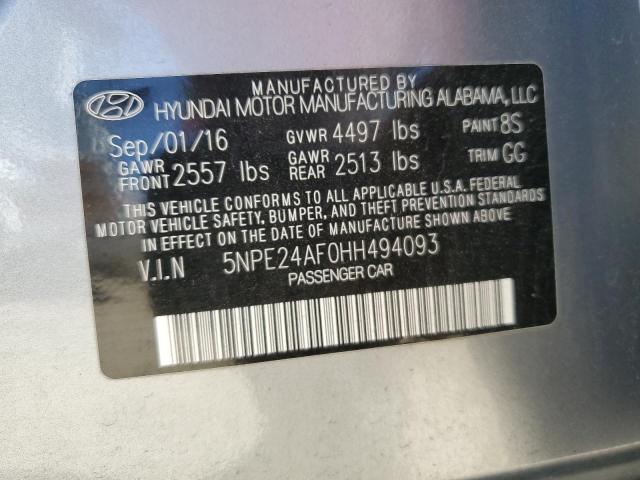 5NPE24AF0HH494093 - 2017 HYUNDAI SONATA SE SILVER photo 12