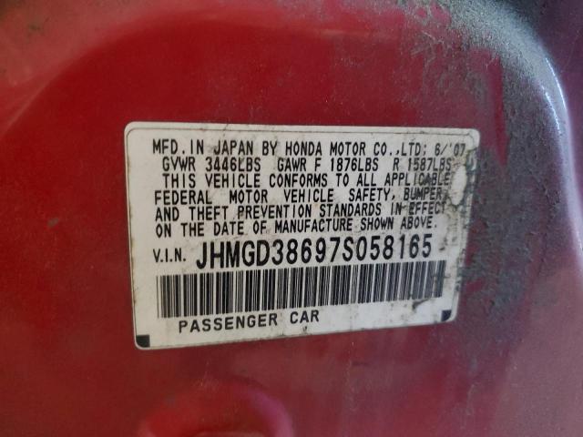 JHMGD38697S058165 - 2007 HONDA FIT S 红色 照片 13