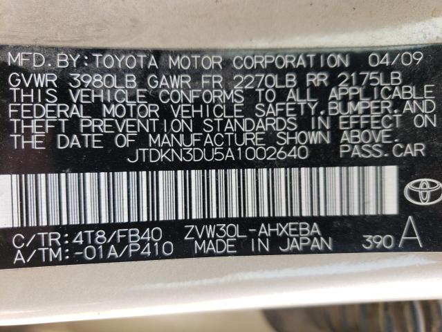 JTDKN3DU5A1002640 - 2010 TOYOTA PRIUS GOLD photo 12