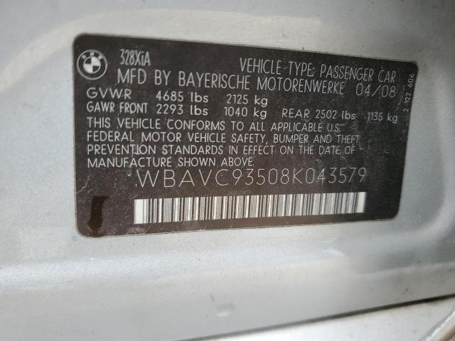 WBAVC93508K043579 - 2008 BMW 328 XI SILVER photo 12