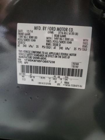 1FM5K8F85FGB57238 - 2015 FORD EXPLORER LIMITED GRAY photo 14