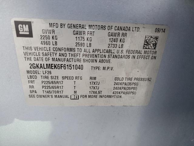 2GKALMEK6F6151040 - 2015 GMC TERRAIN SLE BLUE photo 13