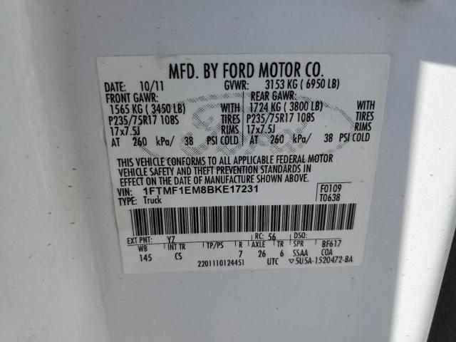 1FTMF1EM8BKE17231 - 2011 FORD F150 WHITE photo 12