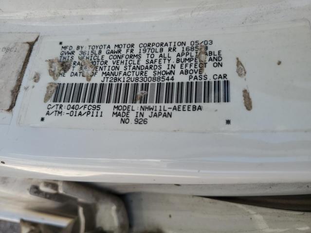 JT2BK12U830088544 - 2003 TOYOTA PRIUS WHITE photo 12