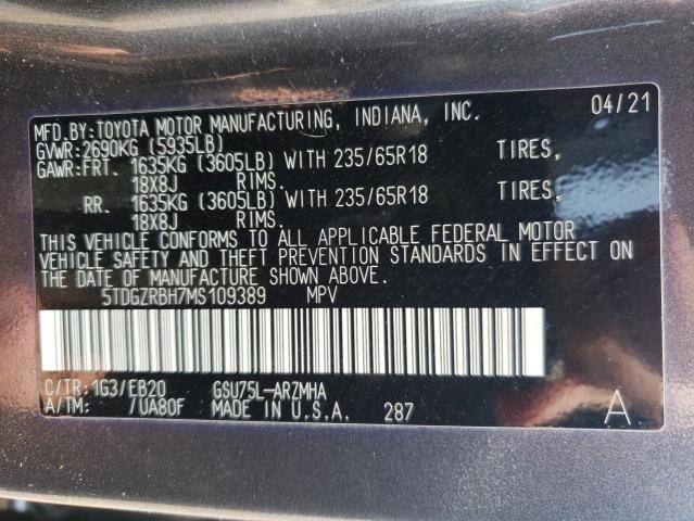 5TDGZRBH7MS109389 - 2021 TOYOTA HIGHLANDER XLE Boz foto 14