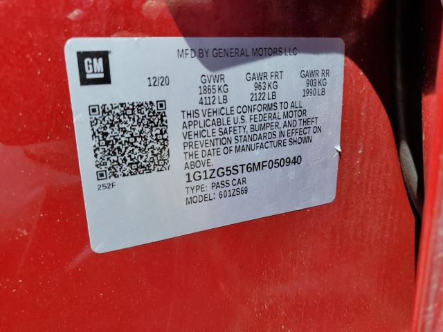1G1ZG5ST6MF050940 - 2021 CHEVROLET MALIBU RS BURGUNDY photo 12