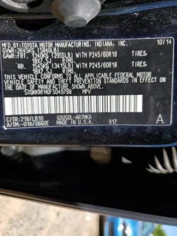 5TDKKRFH0FS049788 - 2015 TOYOTA HIGHLANDER XLE BLACK photo 14