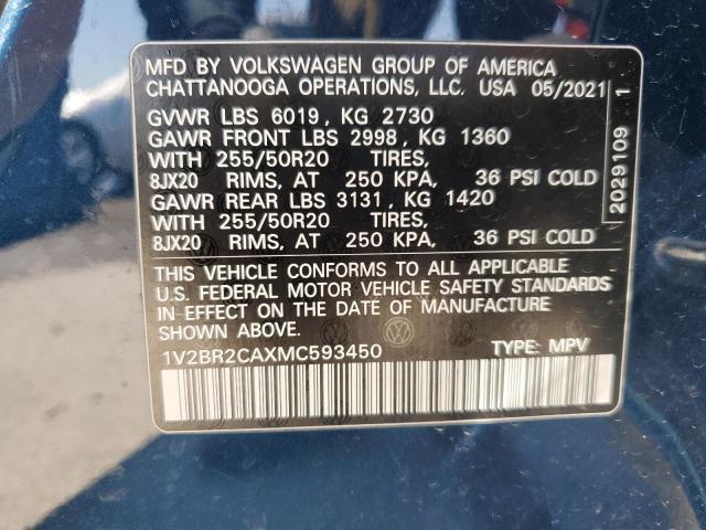 1V2BR2CAXMC593450 - 2021 VOLKSWAGEN ATLAS SEL Mavi foto 13