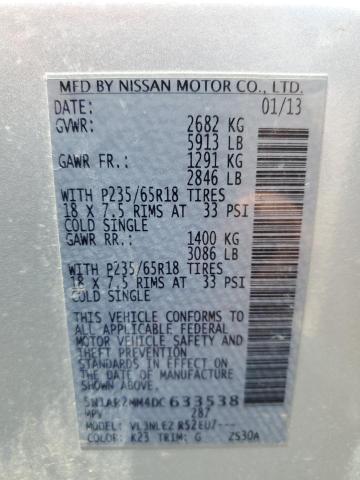 5N1AR2MM4DC633538 - 2013 NISSAN PATHFINDER S 银色 照片 12