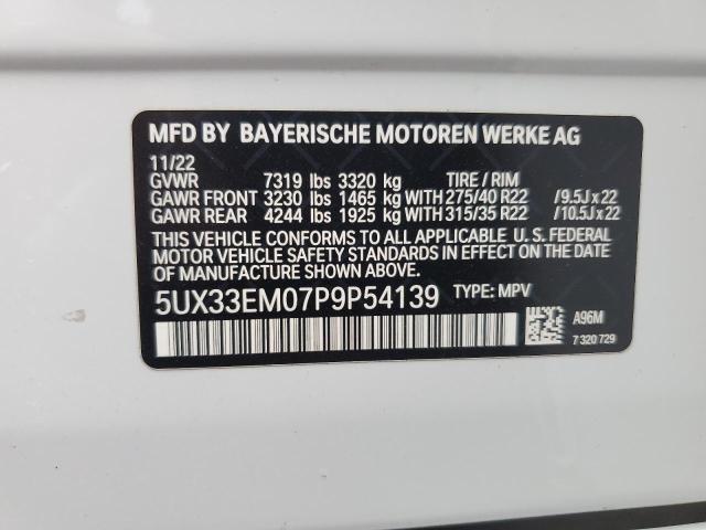 5UX33EM07P9P54139 - 2023 BMW X7 M60I WHITE photo 13