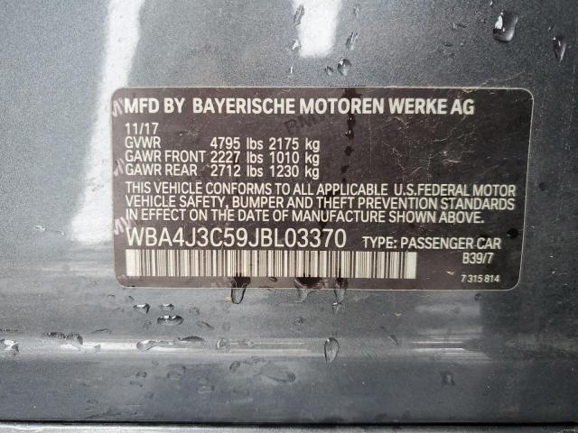 WBA4J3C59JBL03370 - 2018 BMW 430XI GRAN COUPE GRAY photo 12