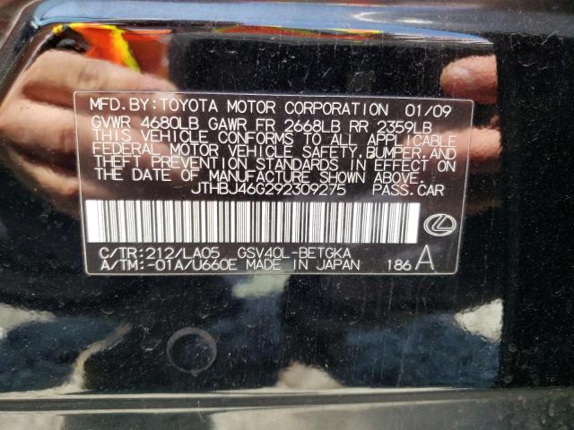 JTHBJ46G292309275 - 2009 LEXUS ES 350 BLACK photo 13