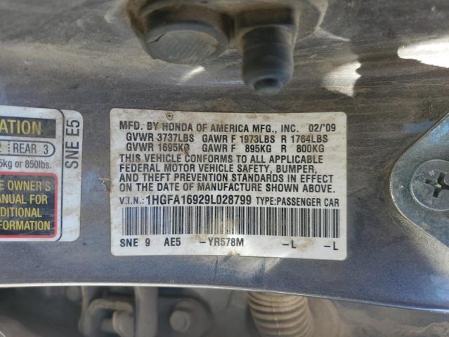 1HGFA16929L028799 - 2009 HONDA CIVIC EXL 棕色 照片 12