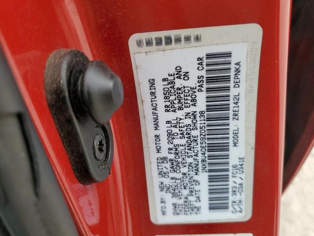 1NXBU40E59Z051138 - 2009 TOYOTA COROLLA BASE RED photo 12