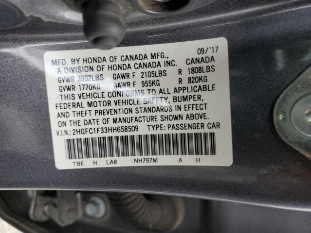 2HGFC1F33HH658509 - 2017 HONDA CIVIC EX CHARCOAL photo 13