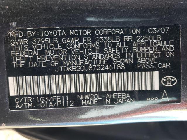 JTDKB20U873246188 - 2007 TOYOTA PRIUS GRAY photo 12