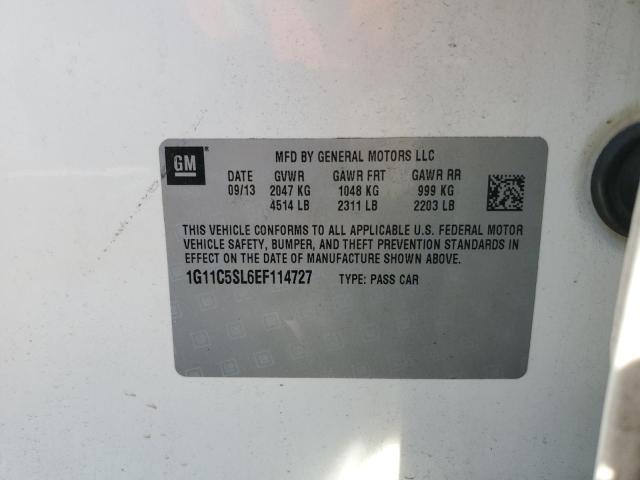 1G11C5SL6EF114727 - 2014 CHEVROLET MALIBU 1LT 白色 照片 12