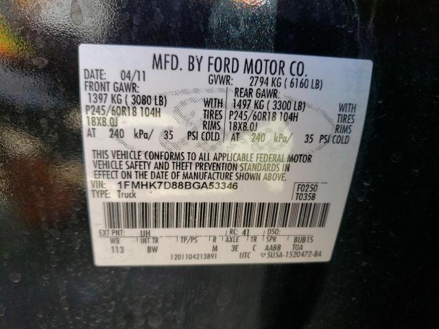 1FMHK7D88BGA53346 - 2011 FORD EXPLORER XLT BLACK photo 12