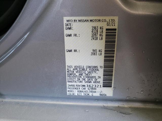 1N4BL4DV3MN362321 - 2021 NISSAN ALTIMA SV SILVER photo 13