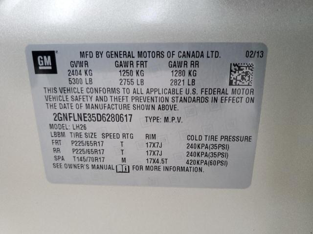 2GNFLNE35D6280617 - 2013 CHEVROLET EQUINOX LT TAN photo 13