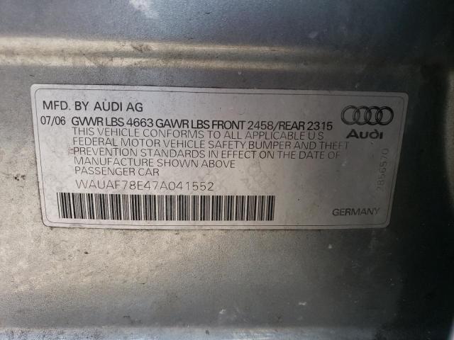 WAUAF78E47A041552 - 2007 AUDI A4 2 GRAY photo 12