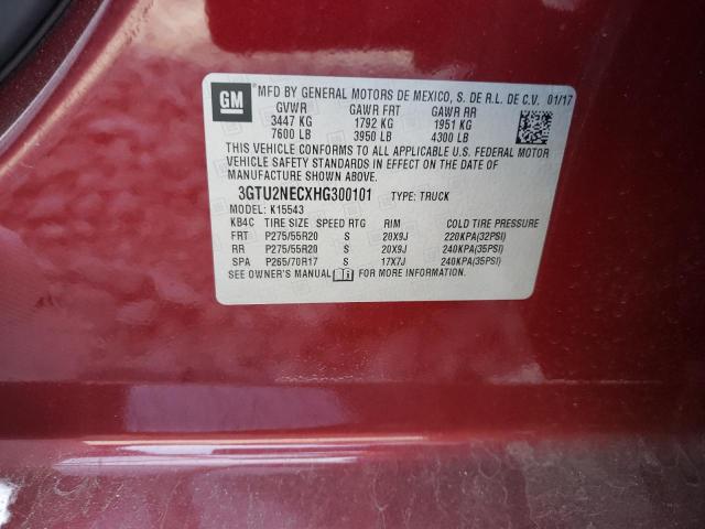 3GTU2NECXHG300101 - 2017 GMC SIERRA K1500 SLT BURGUNDY photo 13