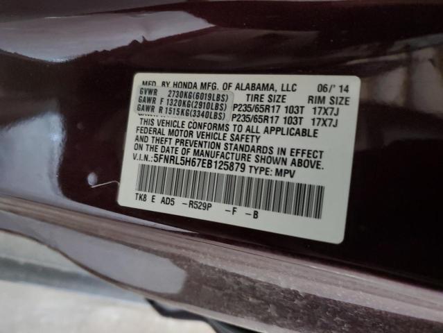 5FNRL5H67EB125879 - 2014 HONDA ODYSSEY EXL MAROON photo 13