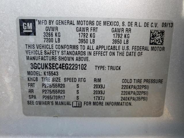 3GCUKSEC4EG229102 - 2014 CHEVROLET SILVERADO K1500 LTZ SILVER photo 13