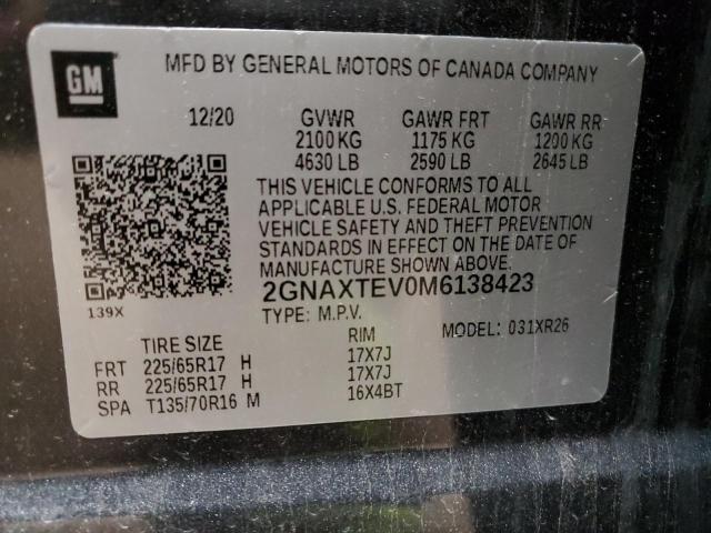 2GNAXTEV0M6138423 - 2021 CHEVROLET EQUINOX LT GRAY photo 14