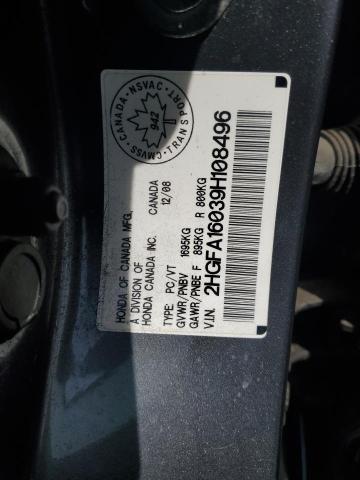 2HGFA16039H108496 - 2009 HONDA CIVIC EXL GRAY photo 12