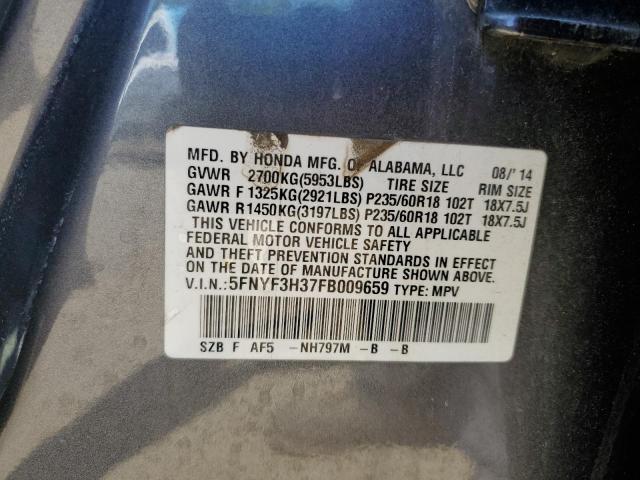 5FNYF3H37FB009659 - 2015 HONDA PILOT SE GRAY photo 13