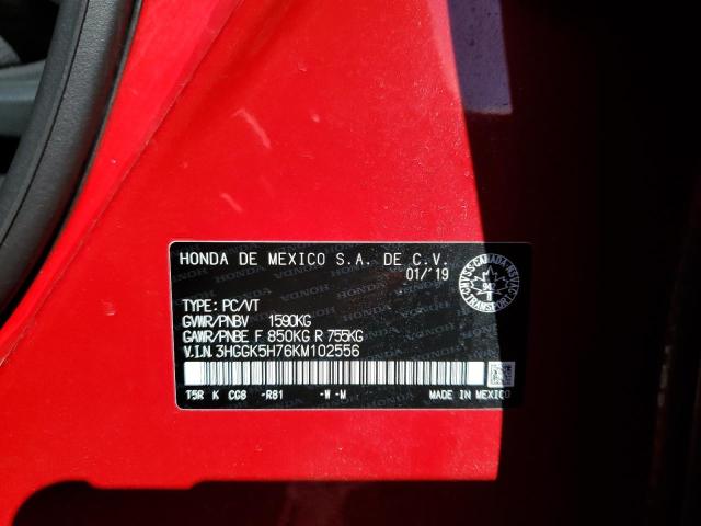 3HGGK5H76KM102556 - 2019 HONDA FIT SPORT RED photo 14