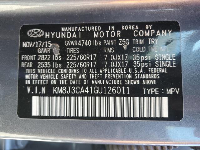 KM8J3CA41GU126011 - 2016 HYUNDAI TUCSON LIMITED BLACK photo 13