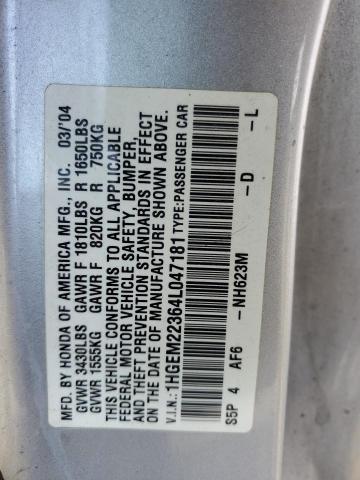 1HGEM22364L047181 - 2004 HONDA CIVIC DX VP Gümüş foto 12