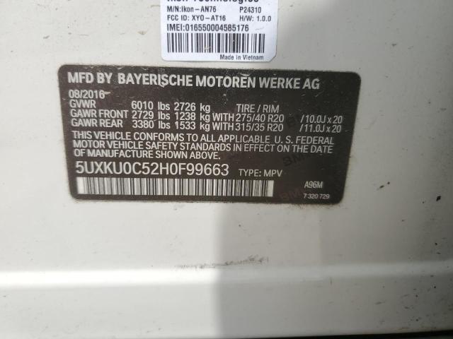 5UXKU0C52H0F99663 - 2017 BMW X6 SDRIVE35I WHITE photo 13