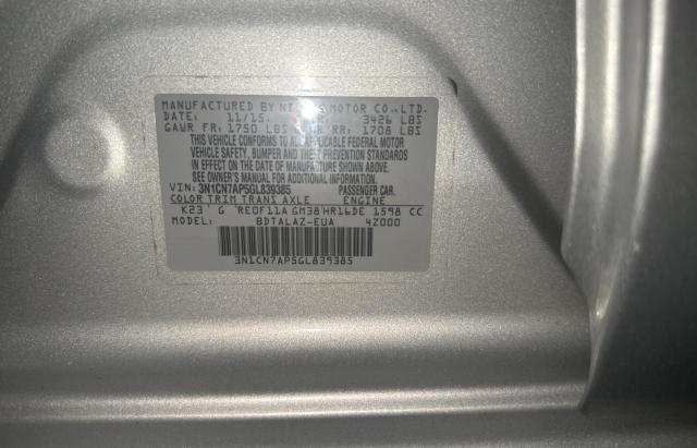 3N1CN7AP5GL839385 - 2016 NISSAN VERSA S SILVER photo 10