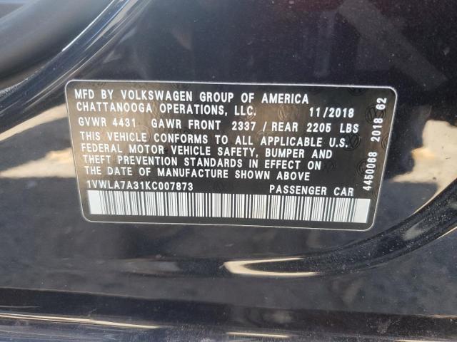 1VWLA7A31KC007873 - 2019 VOLKSWAGEN PASSAT WOLFSBURG 黑色 照片 13