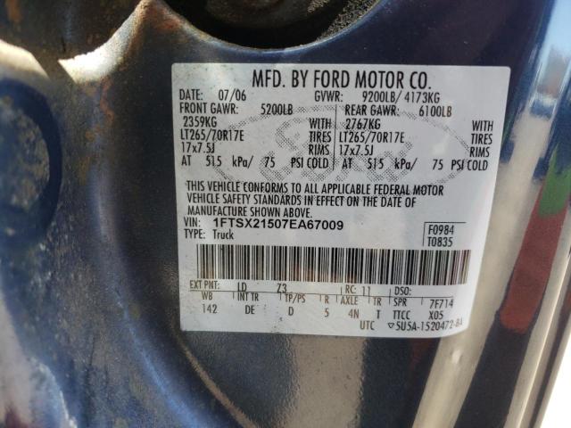 1FTSX21507EA67009 - 2007 FORD F250 SUPER DUTY BLUE photo 12