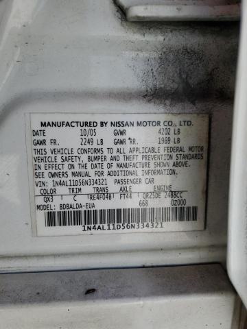 1N4AL11D56N334321 - 2006 NISSAN ALTIMA S WHITE photo 13