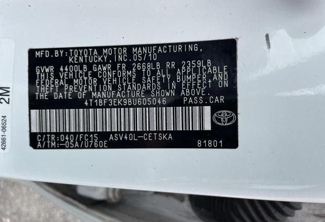 4T1BF3EK9BU605046 - 2011 TOYOTA CAMRY BASE WHITE photo 10