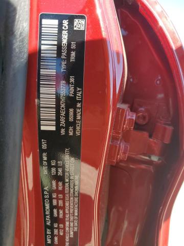 ZARFAECN7H7553779 - 2017 ALFA ROMEO GIULIA TI წითელი ფოტო 12